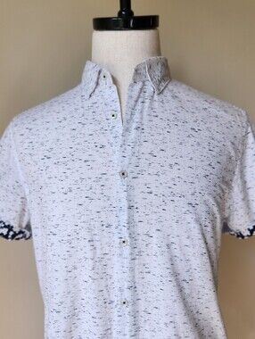 Cactus Man Ricky Singh Mens Medium Black White Space Dye Floral Cuff Shirt